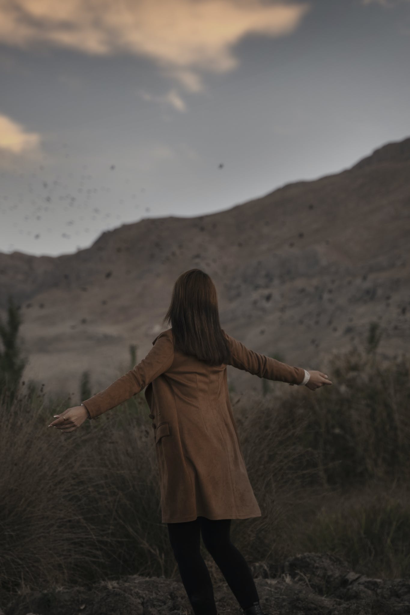 Woman Standing on Prairie with Arms Spread Out
